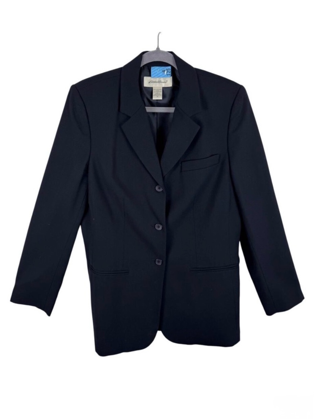 Eddie Bauer Black 100% Wool Single Breasted Button Up Lined Blazer Size 10